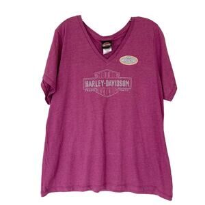 HARLEY DAVIDSON Top 1X Pink Rhinestone Logo Writing Short Sleeve Stretch Cotton